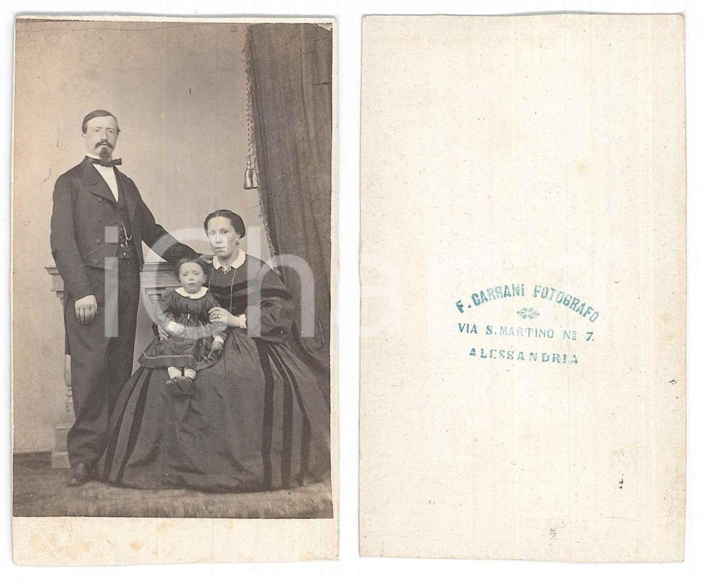 Fotografia d epoca originale 1870 ca ALESSANDRIA Famiglia con bambina  Ritratto Foto F. CARRANI CDV 1