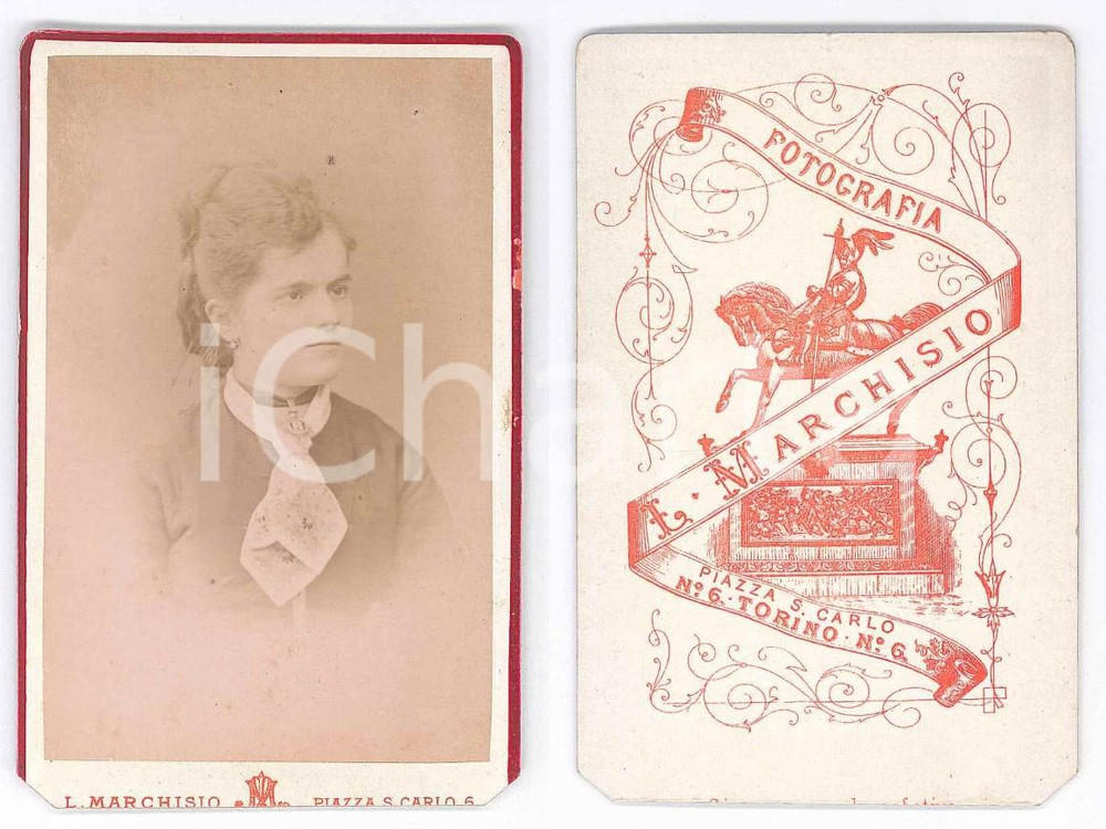 Fotografia d epoca originale 1880 ca TORINO Giovane donna con fazzoletto al collo  Foto L. MARCHISIO CDV 1