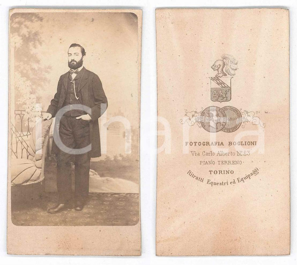 Fotografia d epoca originale 1870 ca TORINO Ritratto maschile con poltroncina  Foto BOGLIONI CDV 1