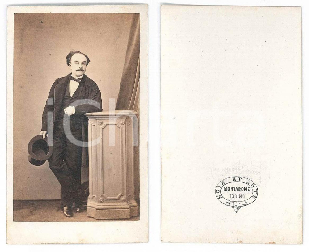Fotografia d epoca originale 1870 ca TORINO Ritratto maschile con cilindro Foto MONTABONE CDV 1