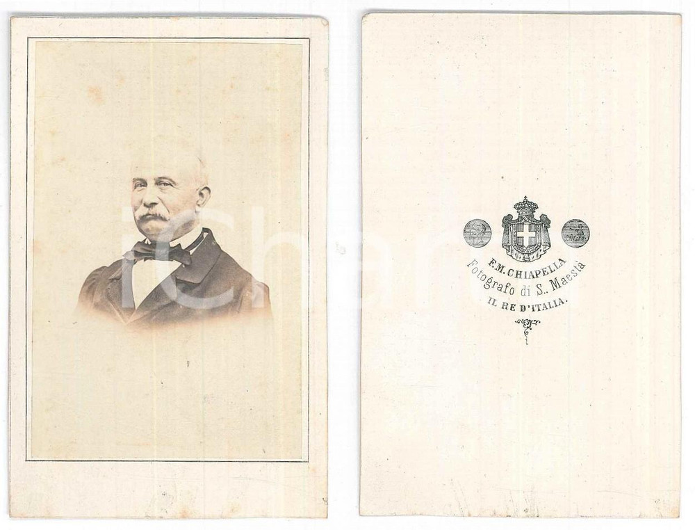 Fotografia d epoca originale 1865 ca TORINO Ritratto maschile  Busto Foto Francesco Maria CHIAPELLA CDV 1