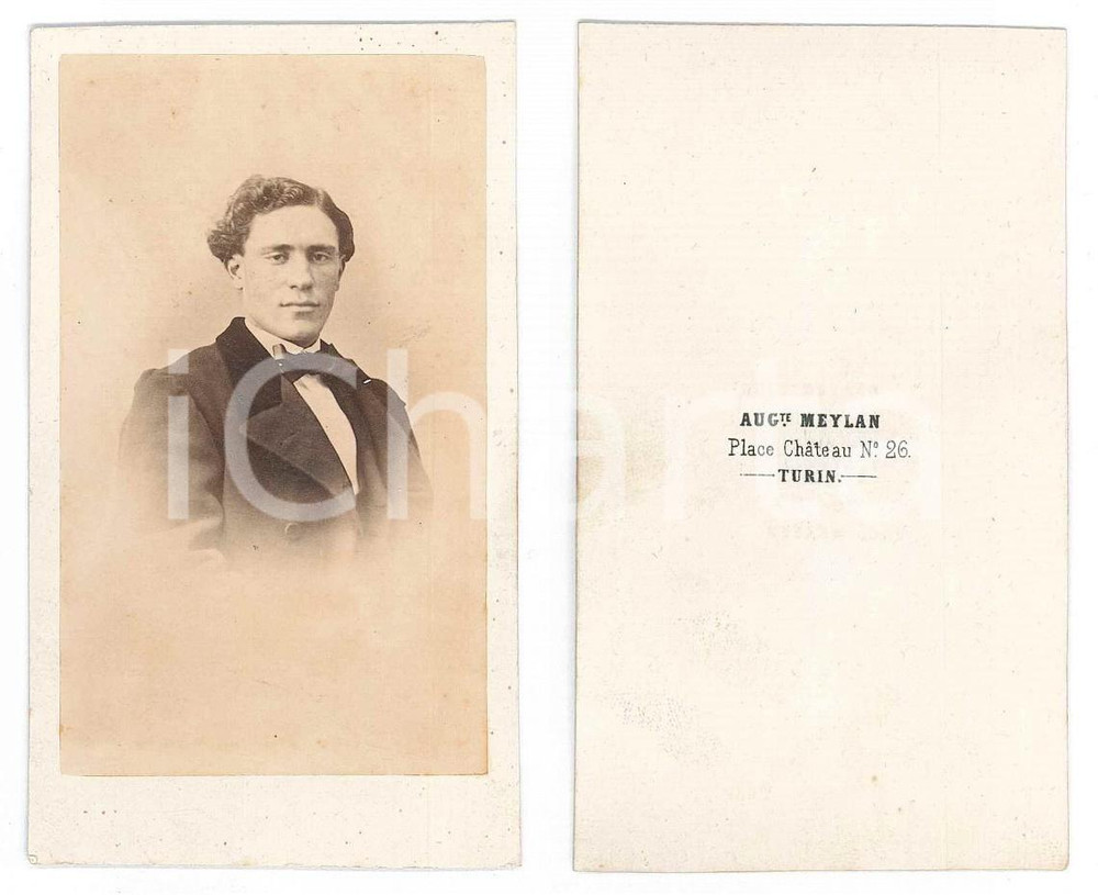 Fotografia d epoca originale 1865 ca TORINO Ritratto di giovane uomo  Busto  Foto Auguste MEYLAN CDV 1