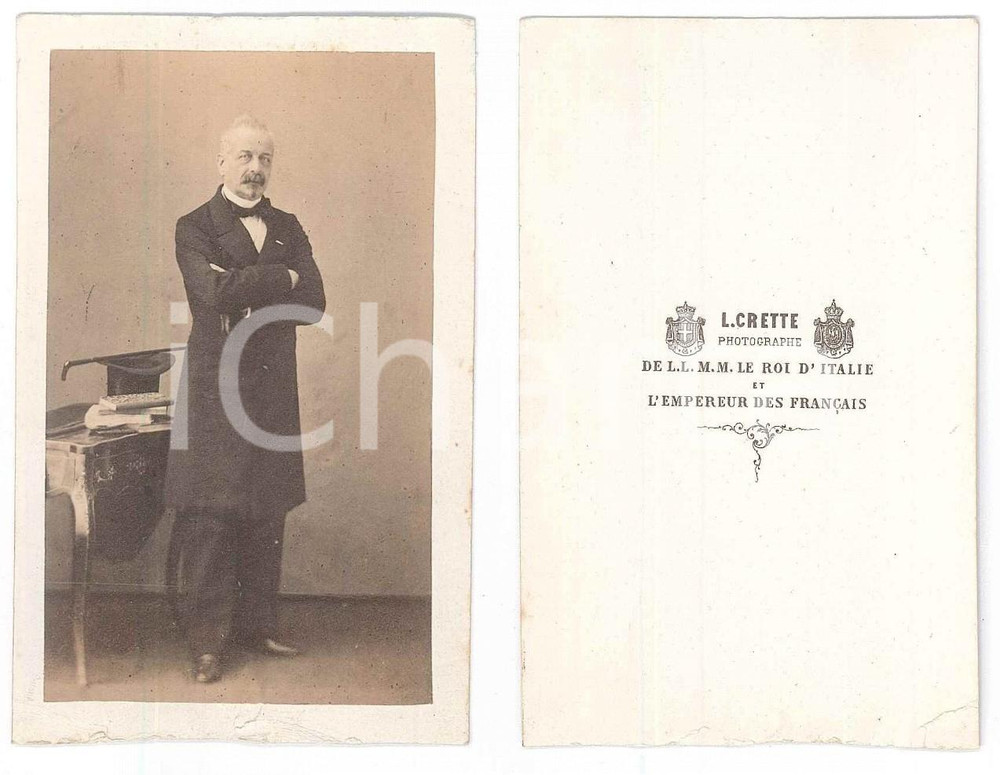 Fotografia d epoca originale 1870 ca TORINO Anziano gentiluomo  Ritratto  Fotografia L. CRETTE CDV 1