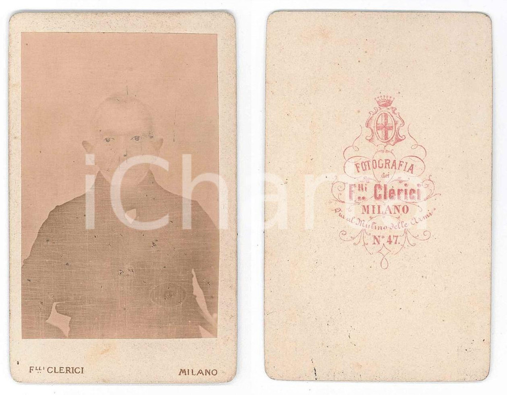 Fotografia d epoca originale 1870 ca MILANO Ritratto maschile  Busto  Foto F.lli CLERICI CDV 1