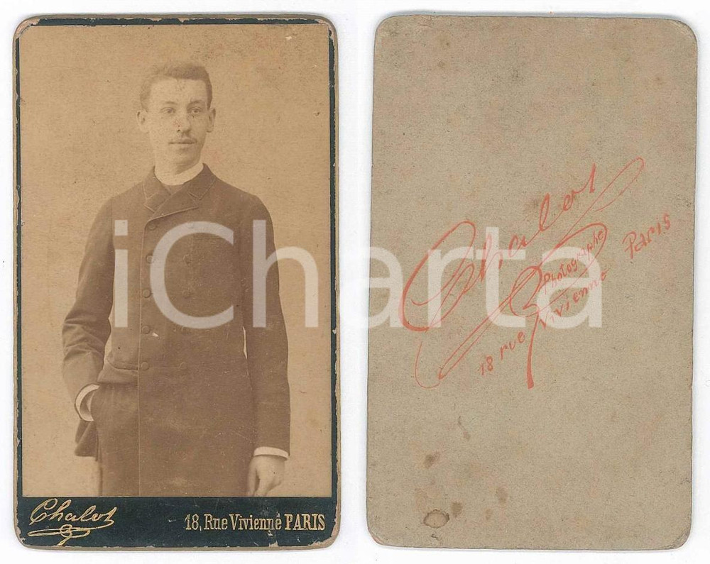 Fotografia d epoca originale 1880 ca PARIS Ritratto di giovane uomo  Fotografia CHALET CDV 1
