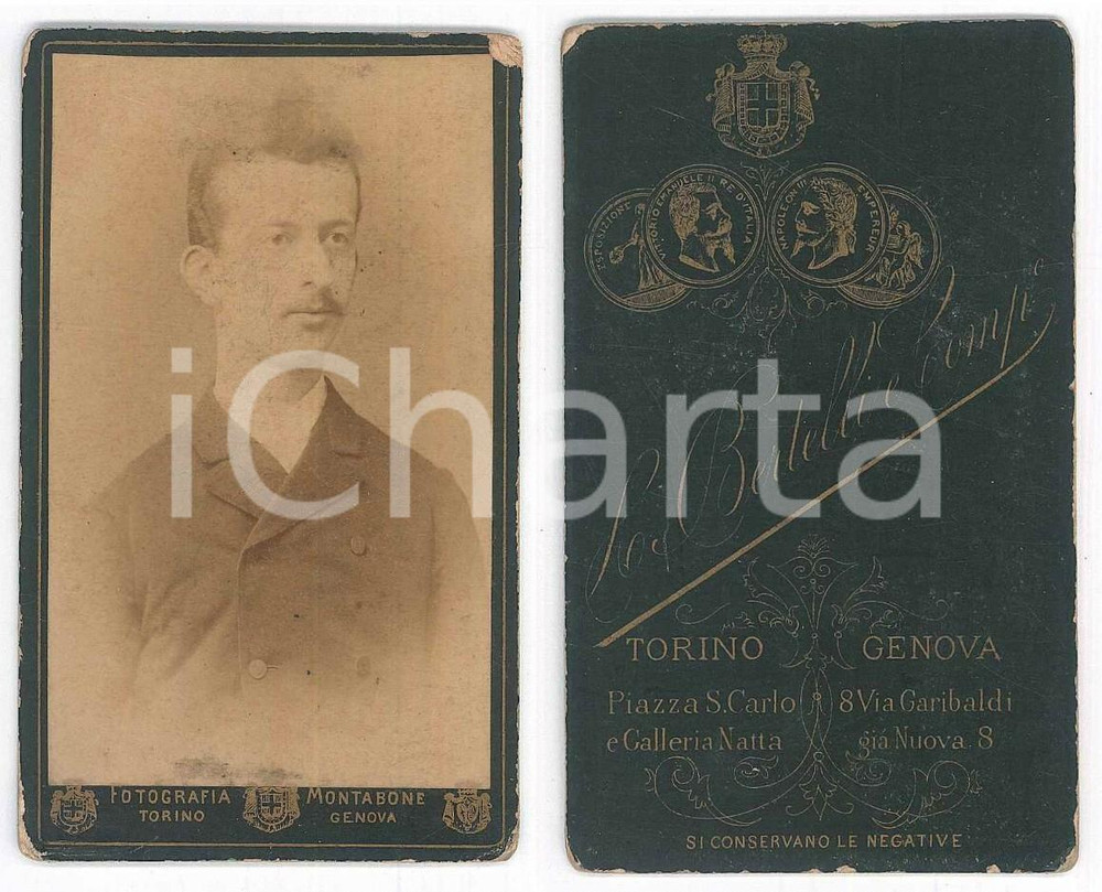 Fotografia d epoca originale 1880 ca TORINO Ritratto maschile  Busto  Fotografia MONTABONE CDV 1