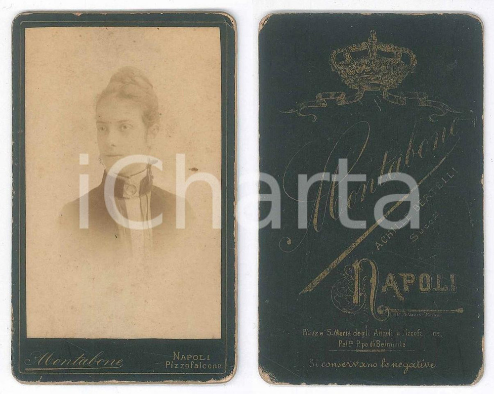 Fotografia d epoca originale 1880 ca NAPOLI Ritratto di giovane donna  Foto MONTABONE CDV 1