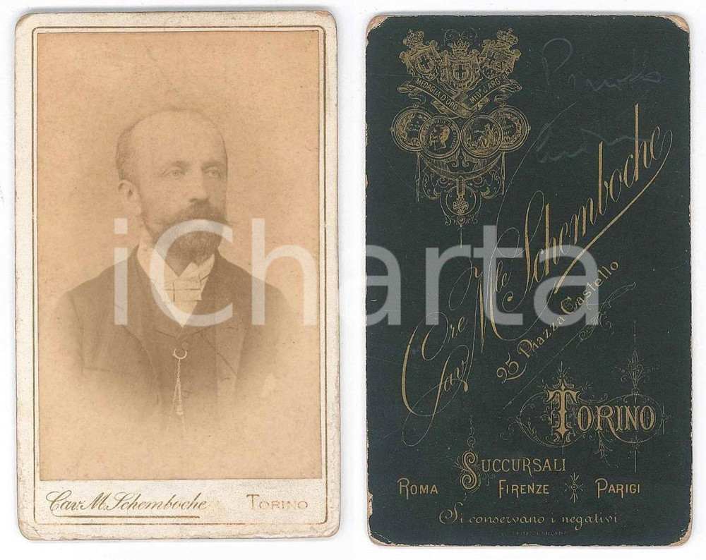 Fotografia d epoca originale 1880 ca TORINO Ritratto maschile  Busto Fotografia SCHEMBOCHE CDV 1