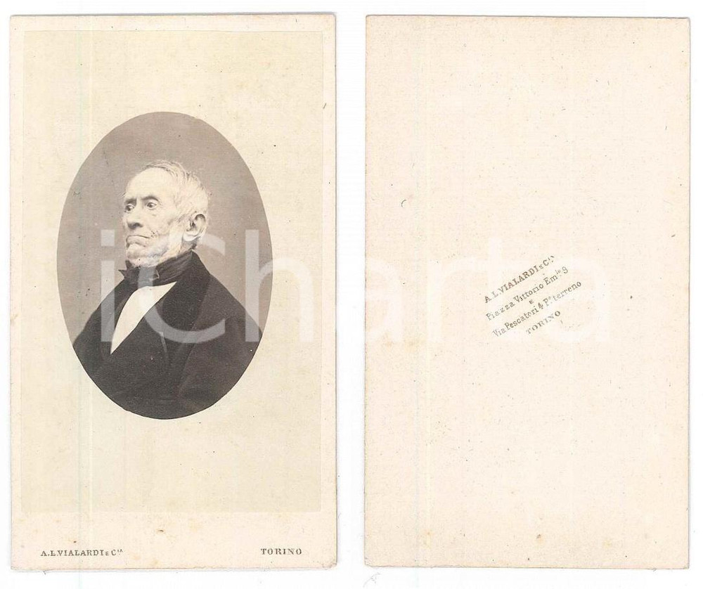 Fotografia d epoca originale 1870 ca TORINO Ritratto maschile di profilo Foto A. VIALARDI CDV 1