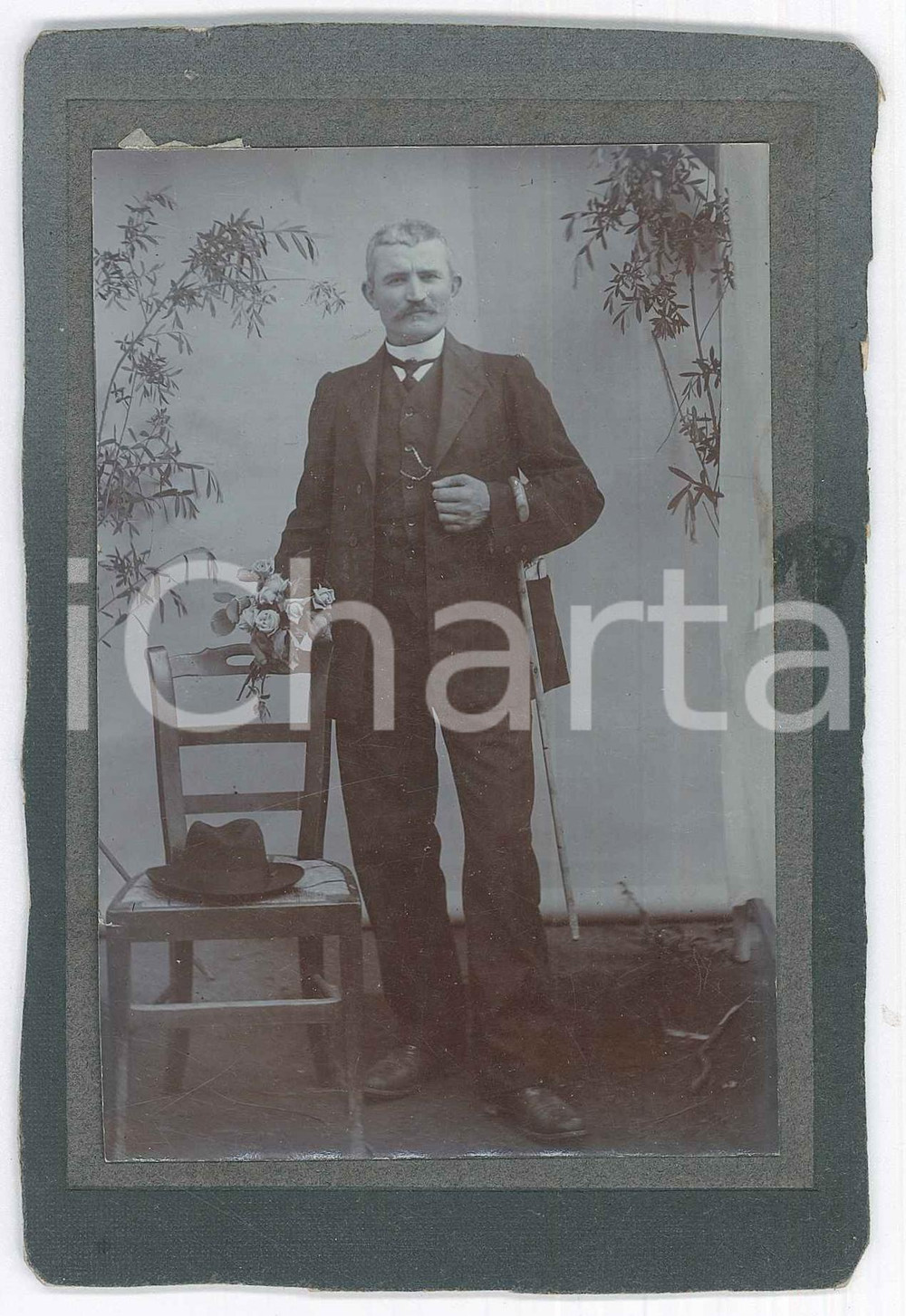 Fotografia d epoca originale 1920 ca COSTUME ITALIA Ritratto di Felice PASCAL con bouquet di fiori Foto 1