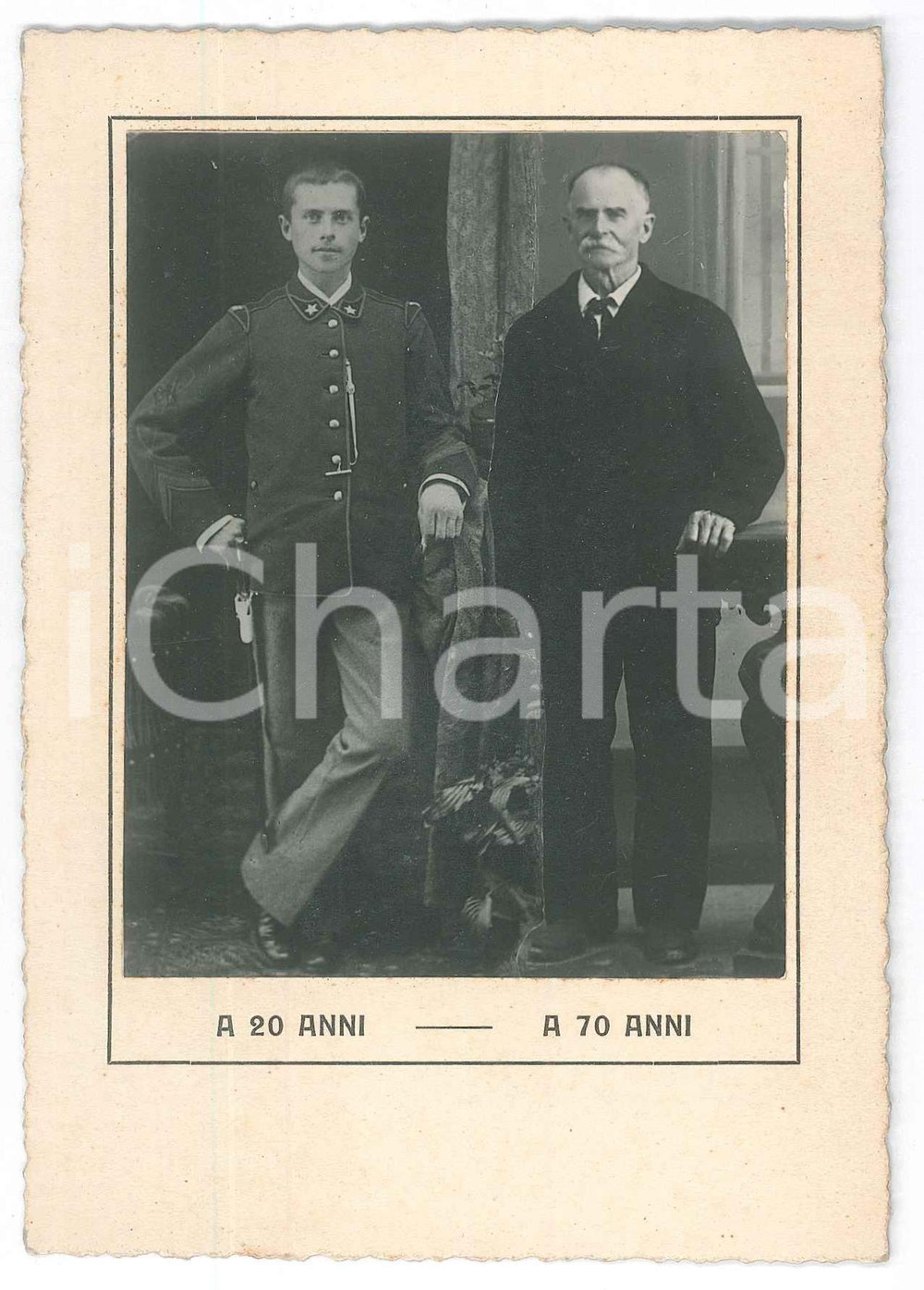 Fotografia d epoca originale 1933 ITALIA Ritratto maschile a 20 e a 70 anni FOTOMONTAGGIO originale 10x14 cm 1