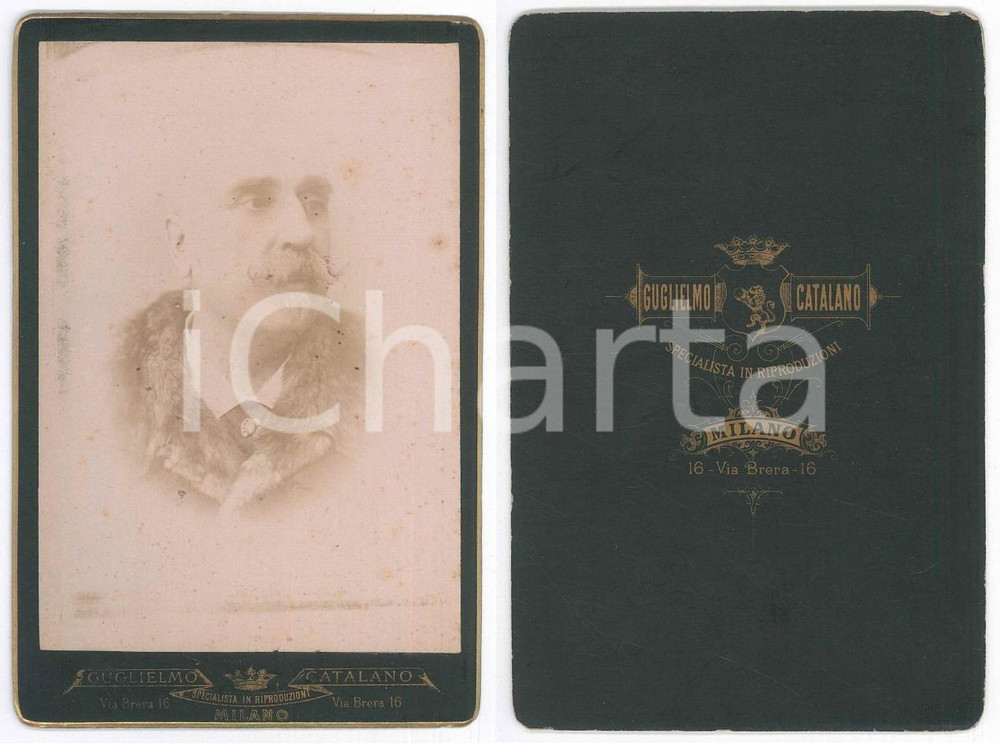 Fotografia d epoca originale 1890 ca MILANO Uomo con giacca in pelliccia  Ritratto  Foto Guglielmo CATALANO 1