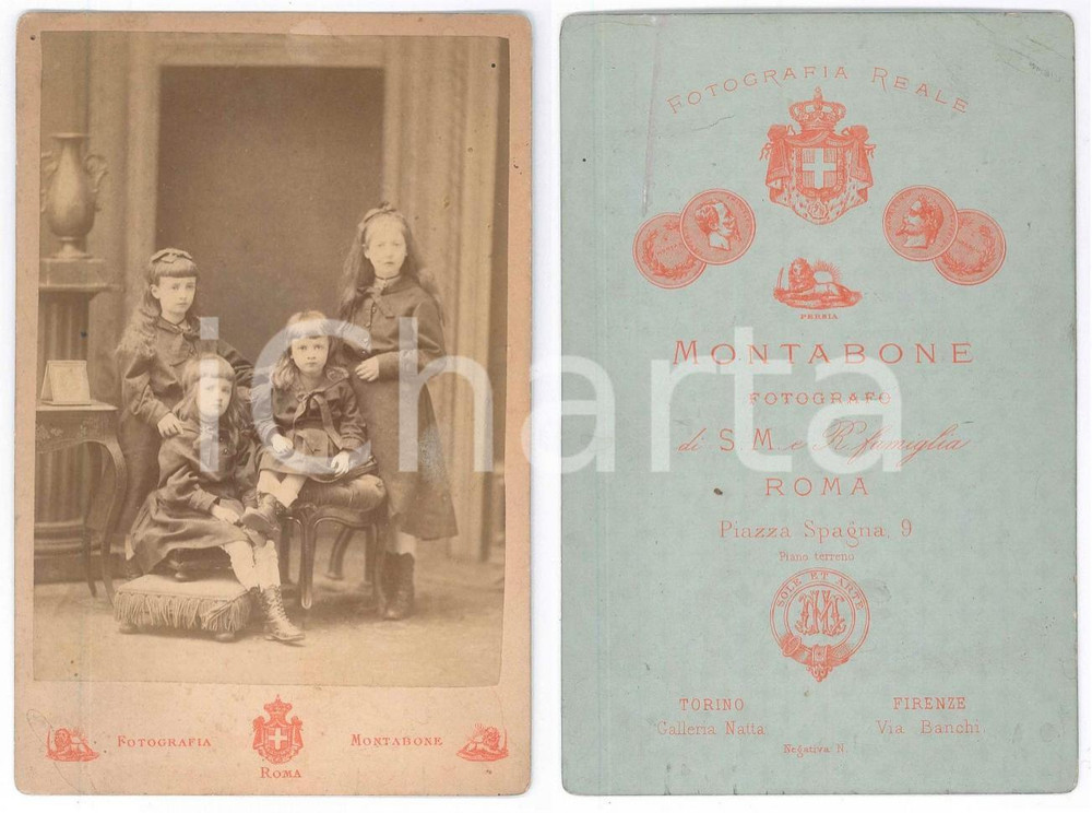 Fotografia d epoca originale 1890 ca NOBILTA  ROMA Ritratto di quattro sorelle bambine  Foto MONTABONE 1