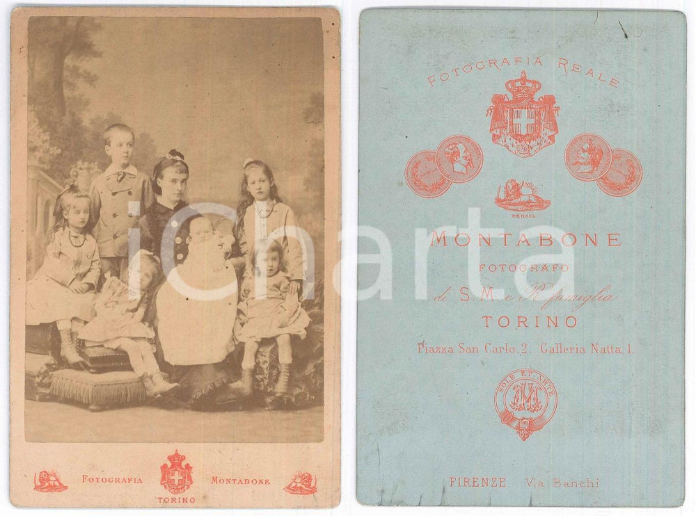 Fotografia d epoca originale 1890 ca TORINO Nobildonna con sei figli  Ritratto Foto MONTABONE 11x16 1