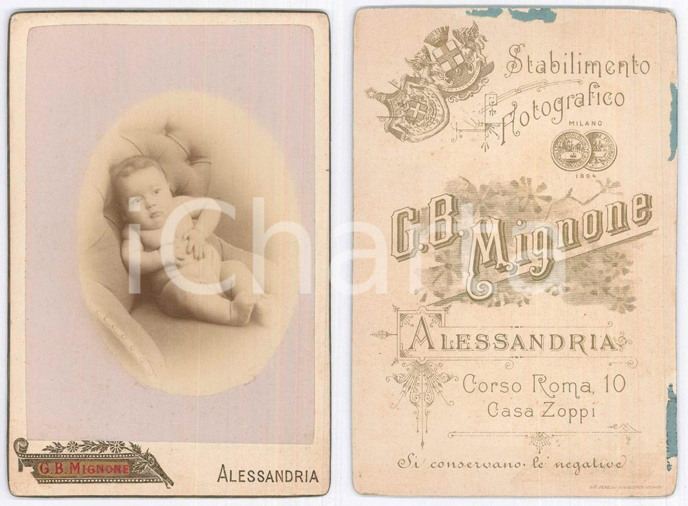 Fotografia d epoca originale 1895 ca ALESSANDRIA Ritratto di bambino su poltrona  Foto G. B. MIGNONE 1