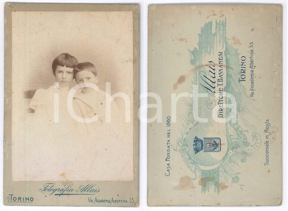 1910 ca TORINO Due fratelli bambini - Ritratto ^Foto ALLAIS 11x16 cm