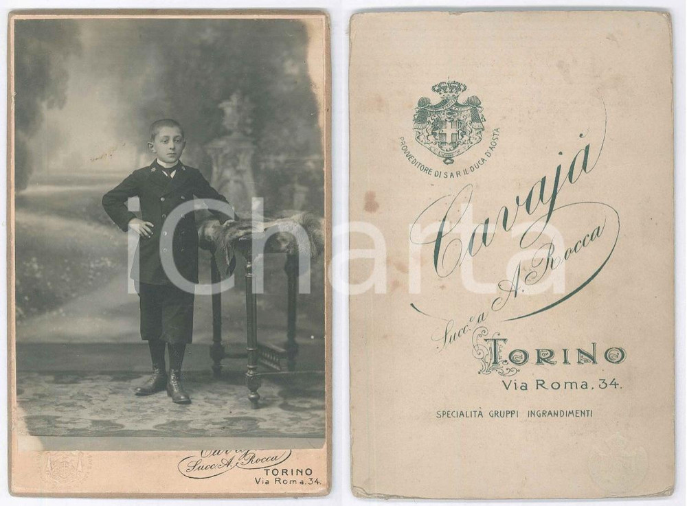 1910 ca TORINO Bambina in divisa da collegiale - Foto CAVAJÀ 11x16 cm