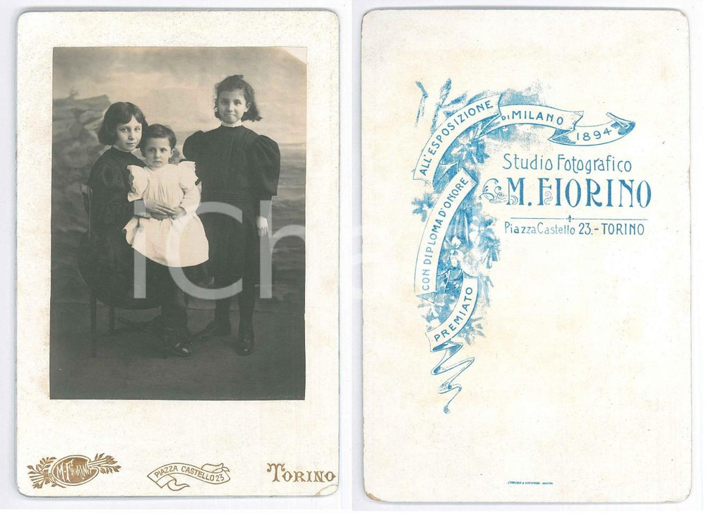 Fotografia d epoca originale 1910 ca TORINO Tre sorelle bambine  Ritratto   Foto Michele FIORINO 11x16 cm 1