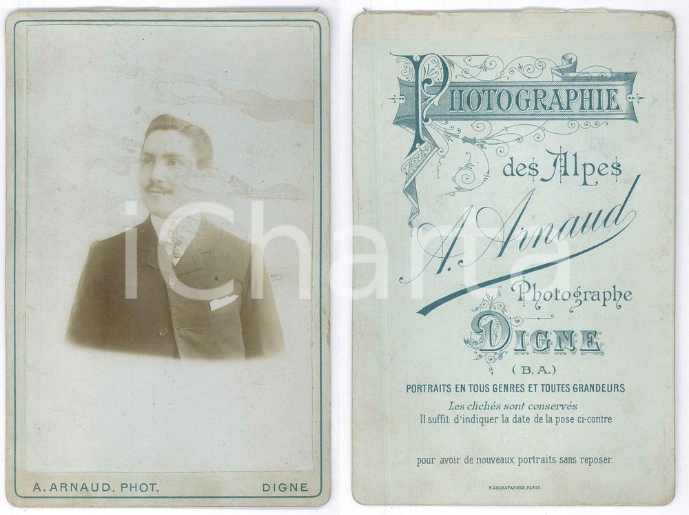 Fotografia d epoca originale 1905 ca DIGNE F Portrait de jeune homme Photo A. ARNAUD 11x16 cm 1