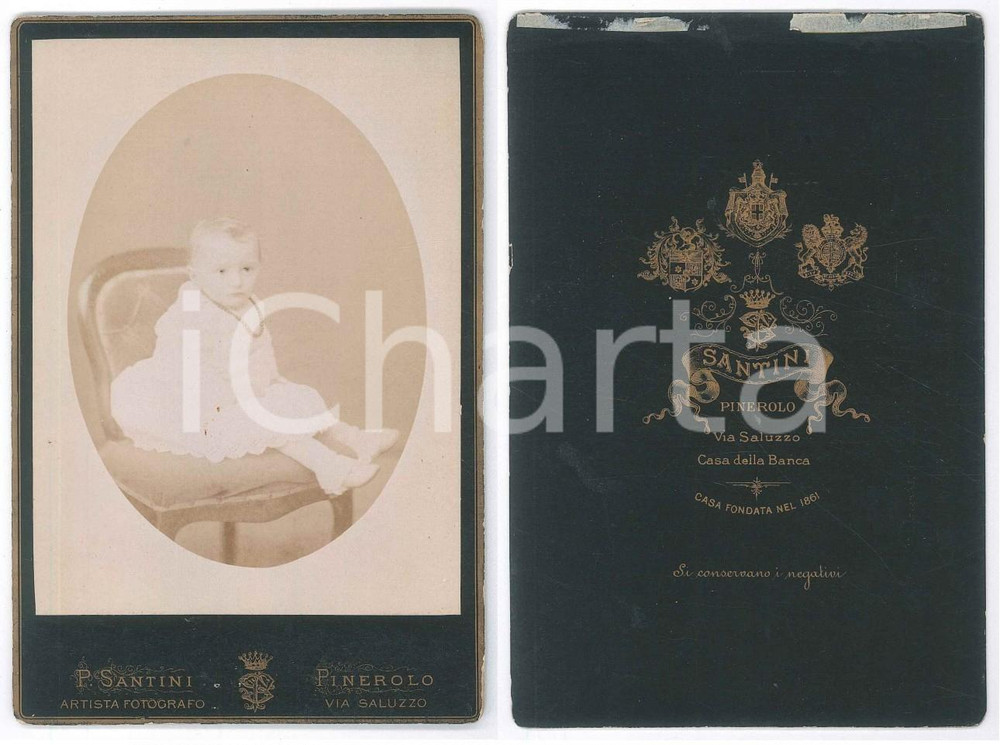 Fotografia d epoca originale 1880 ca PINEROLO Bambino su poltroncina  Ritratto Foto Pietro SANTINI 1