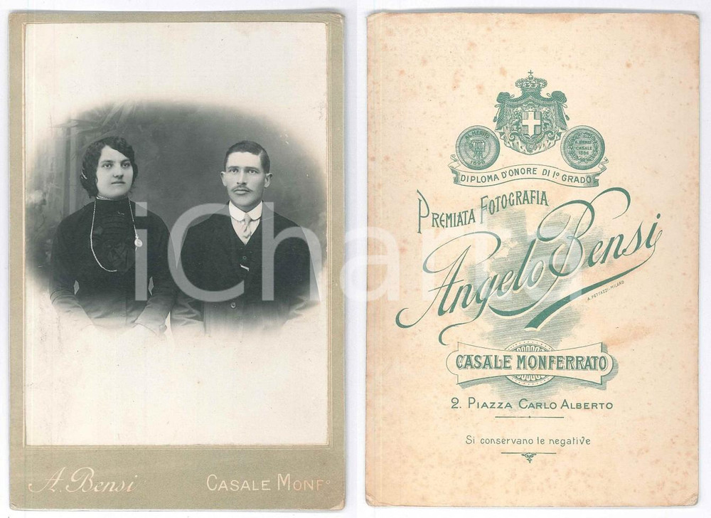 Fotografia d epoca originale 1900 ca CASALE MONFERRATO AL Coppia di coniugi  Foto Angelo BENSI 11x16 cm 1
