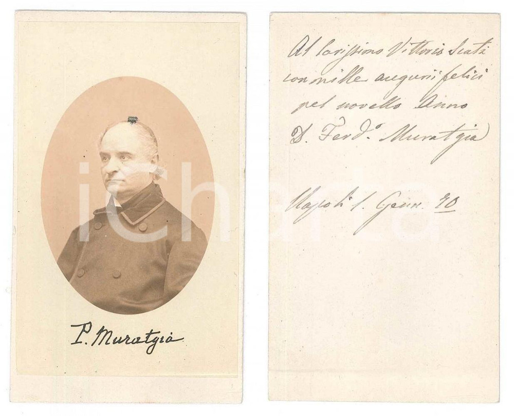 Fotografia d epoca originale 1870 NAPOLI Don Ferdinando MURATGIA  Ritratto Foto AUTOGRAFO CDV 1