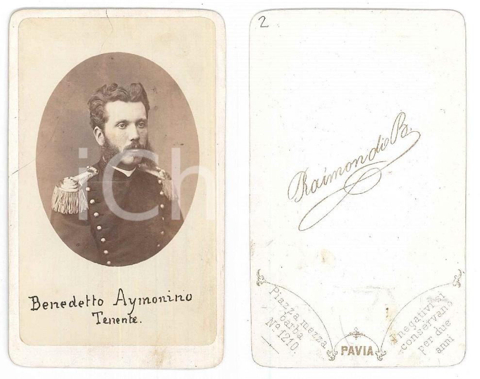 Fotografia d epoca originale 1870 PAVIA Ten. Benedetto AYMONINO  9Â° Regg. Artiglieria 10 Batteria Foto 1