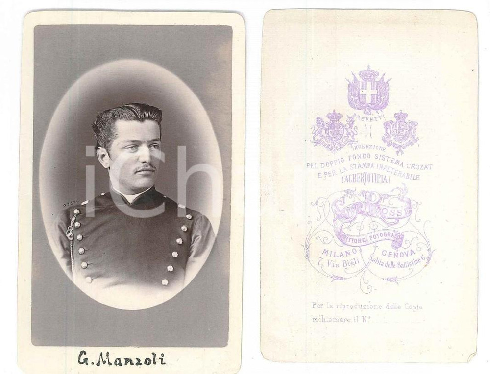 Fotografia d epoca originale 1870 REGIO ESERCITO G. MANZOLI 9Â° Regg. Artiglieria 10 Batteria  Foto 1