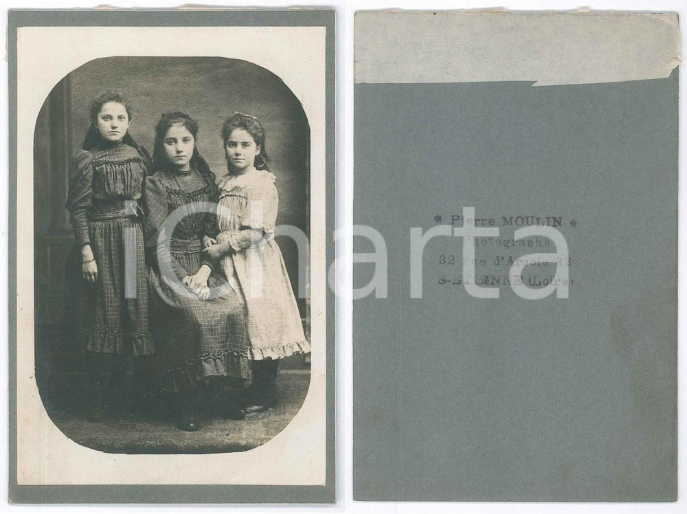Fotografia d epoca originale 1910 ca SAINTETIENNE LOIRE Portrait de trois soeurs Photo Pierre MOULIN 1