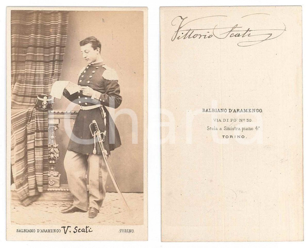 Fotografia d epoca originale 1865 ca TORINO REGIO ESERCITO  Marchese Vittorio SCATI Foto BALBIANO D ARAMENGO 1