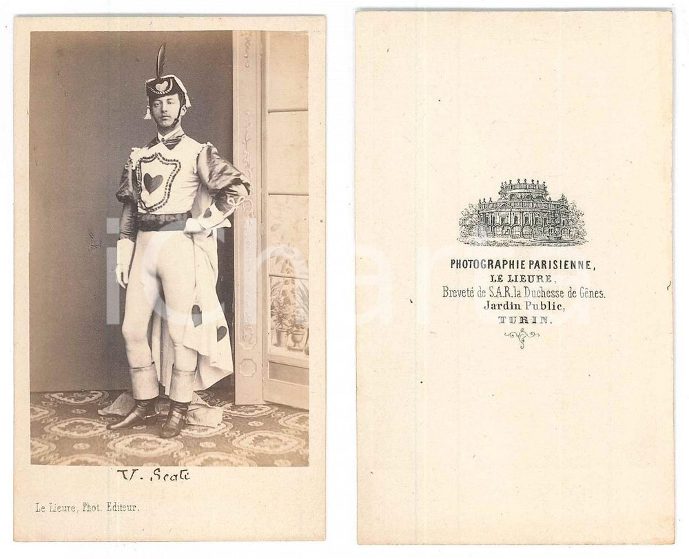 Fotografia d epoca originale 1867 TORINO Marchese Vittorio SCATI  Cavalcata delle carte Foto LE LIEURE CDV 1
