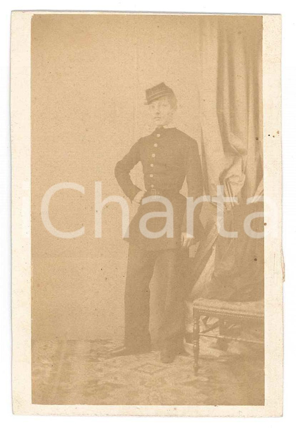 Fotografia d epoca originale 1858 MONCALIERI Scuola d Applicazione  Vittorio SCATI allievo colonnello Foto 1