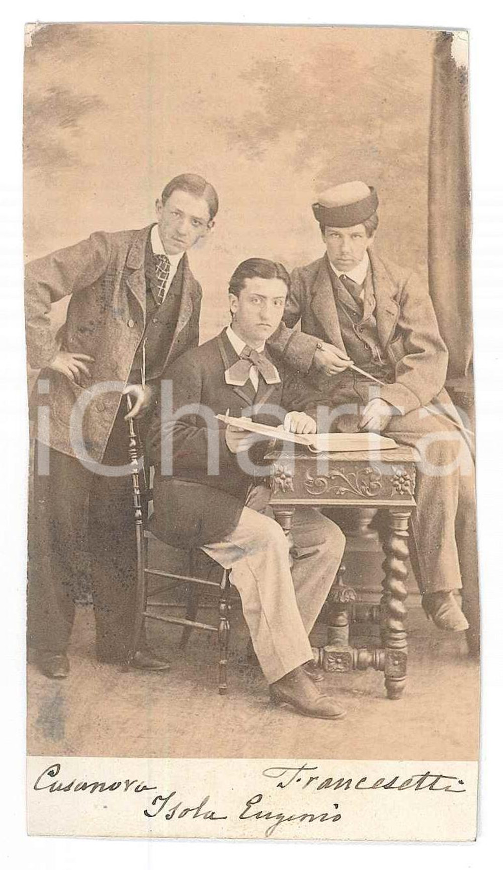 Fotografia d epoca originale 1862 TORINO Amici CASANOVA  FRANCESETTI  Eugenio ISOLA Foto E. DI CHANAZ CDV 1