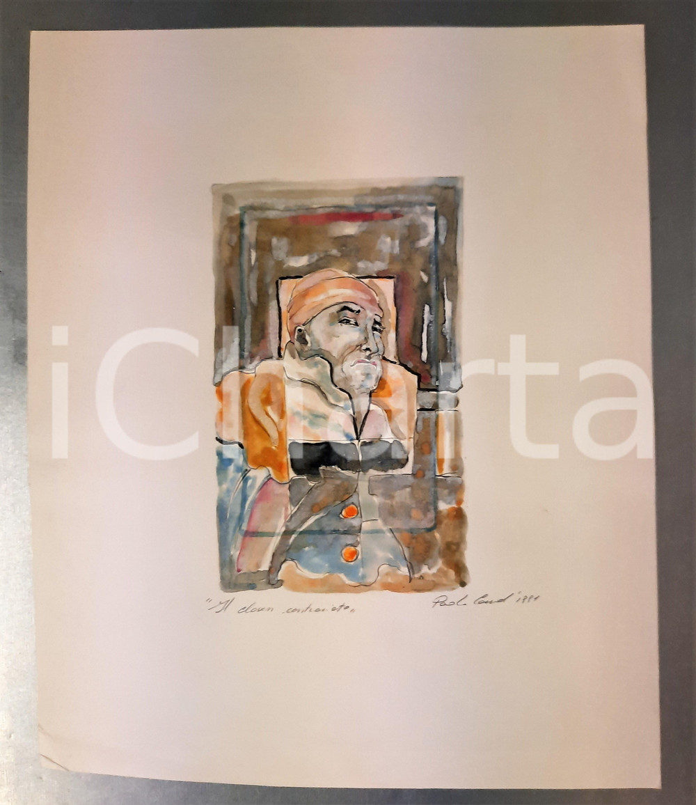 Opera d’arte autentica 1991 ARTE Paolo CANALI  Il clown contrariato Tecnica mista 24x30 cm 1