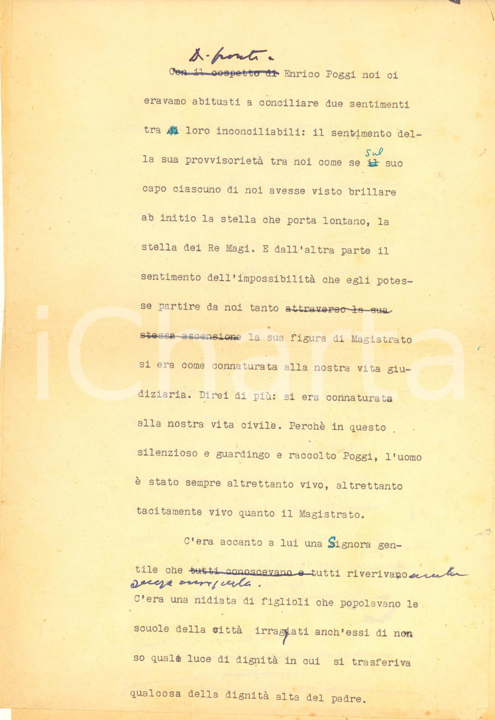 Documento originale, autentico 1965 ca PADOVA ? Commemorazione funebre avv. Enrico POGGI Dattiloscritto 1