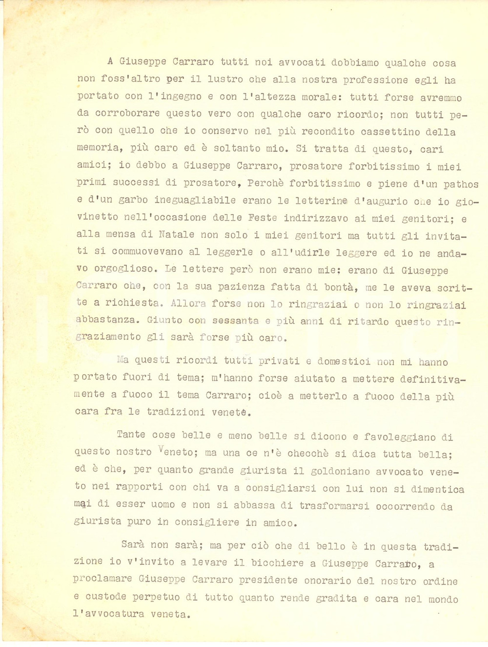 Documento originale, autentico 1965 ca PADOVA Discorso pro avvocato Giuseppe CARRARO presidente Dattiloscritto 1