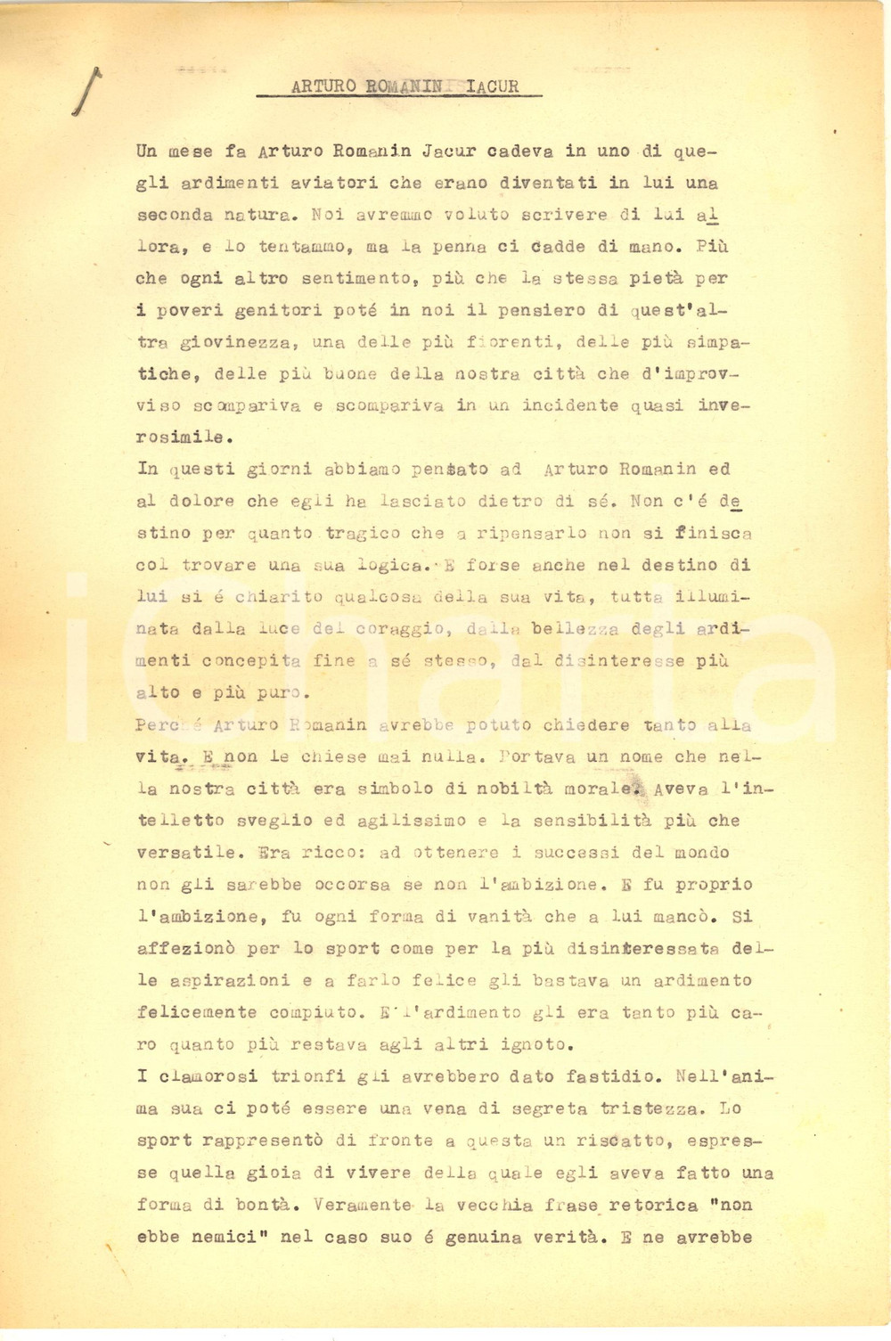 Documento originale, autentico 1965 ca PADOVA Commemorazione Arturo ROMANIN JACUR  Dattiloscritto inedito 1