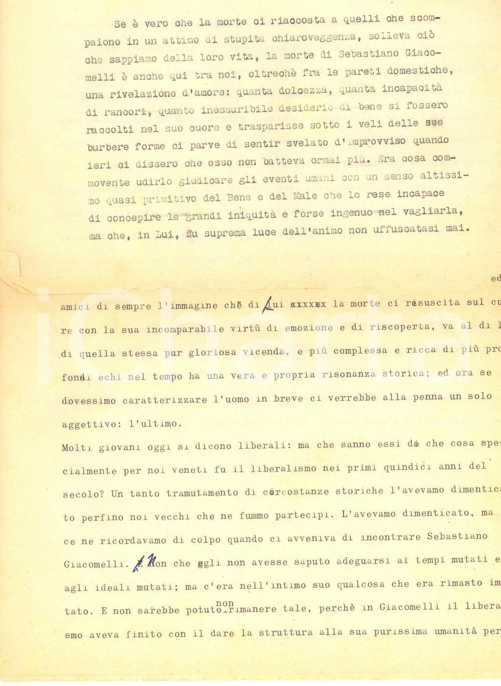 Documento originale, autentico 1965 ca PADOVA Commemorazione Sebastiano GIACOMELLI  Dattiloscritto inedito 1