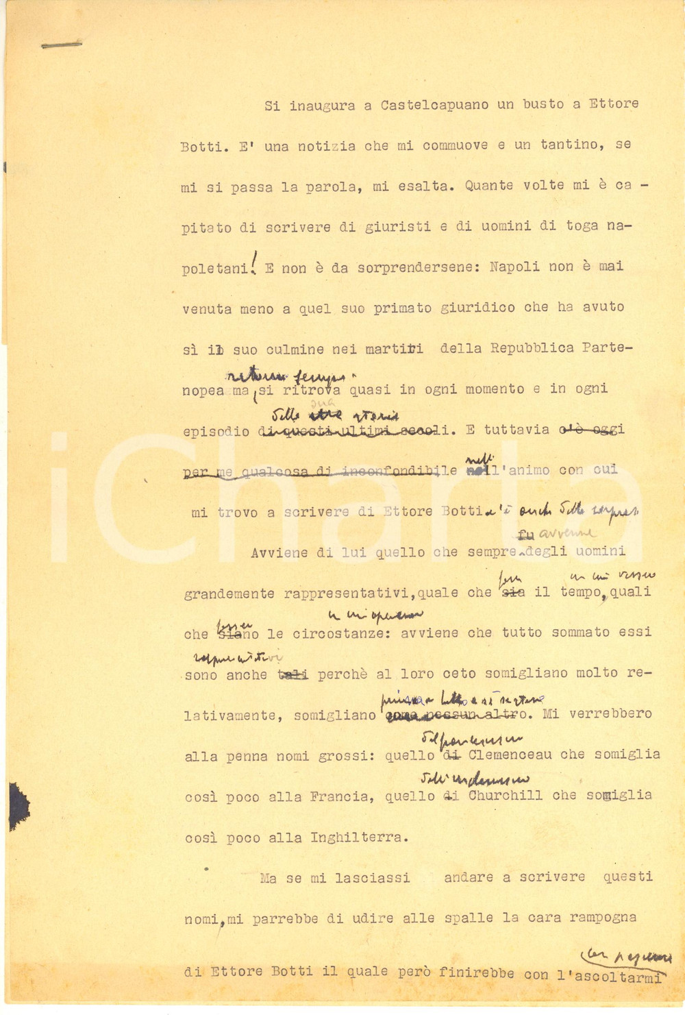 Documento originale, autentico 1966 NAPOLI CASTEL CAPUANO Inaugurazione busto a Ettore BOTTI Discorso 1