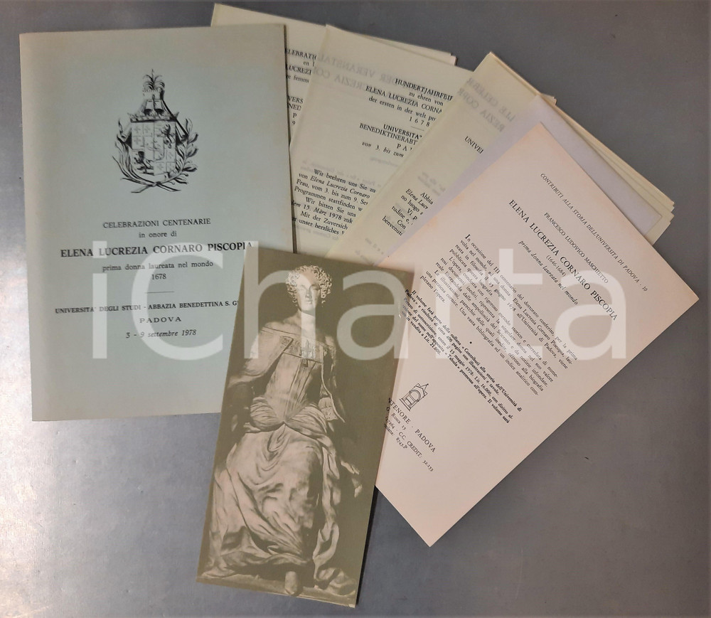 Materiale pubblicitario d’epoca 1978 PADOVA Celebrazioni centenarie Elena Lucrezia CORNARO PISCOPIA  Lotto 1