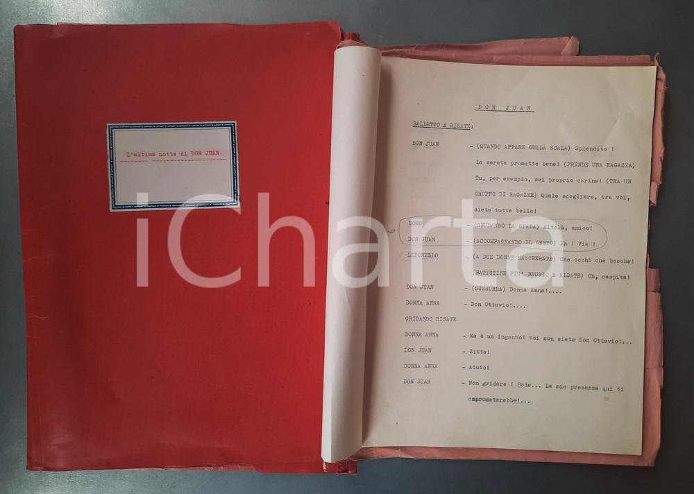 Manoscritto, lettera originale 1950 ca CINEMA  ITALIA  L ultima notta di Don Juan  Soggetto INEDITO 19 pp. 1