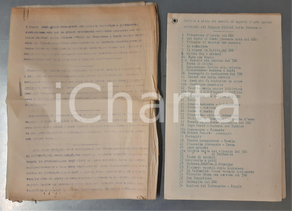 Documento originale, autentico 1959 VENEZIA Palazzo Michiel dalle Colonne  Perizia e stima mobili 1