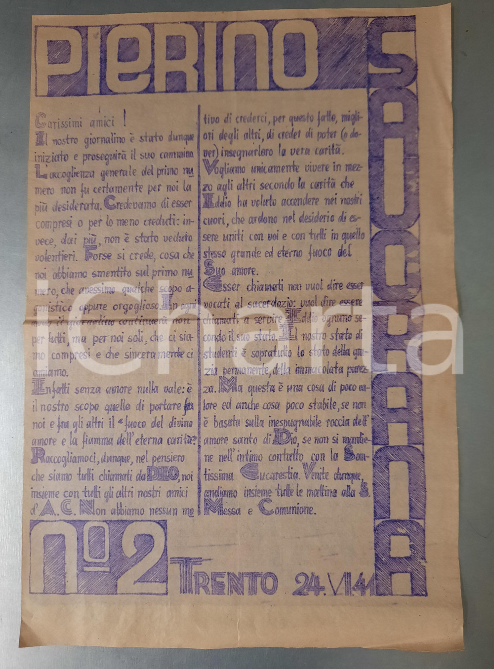 Giornale, rivista storica 1941 TRENTO Pierino Savorana  Giornalino gruppo Juventus  Anno 1 n° 2 1