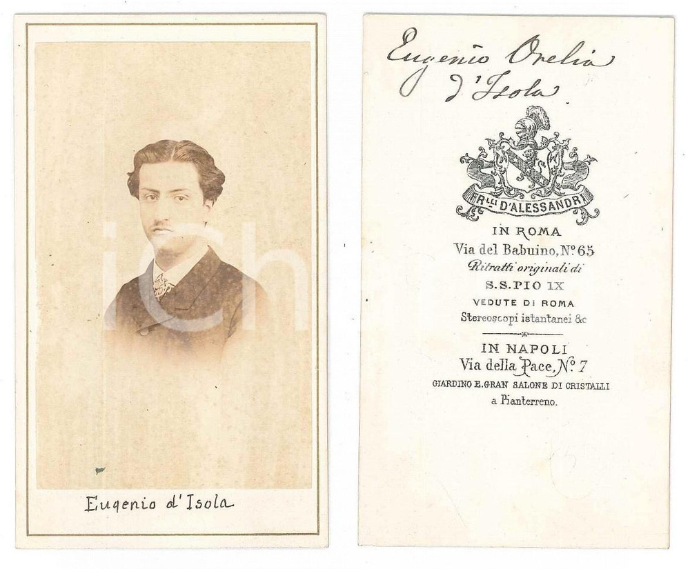 Fotografia d epoca originale 1865 ca Nobile Eugenio OREGLIA D ISOLA  LycÃ©e MONGRE   Foto D ALESSANDRI CDV 1