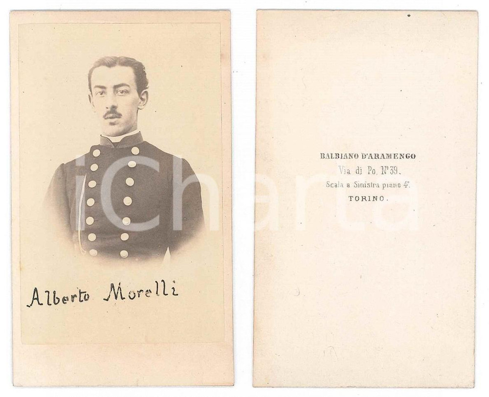 Fotografia d epoca originale 1865 ca TORINO  Accademia Militare  Alberto MORELLI Foto BALBIANO D ARAMENGO 1