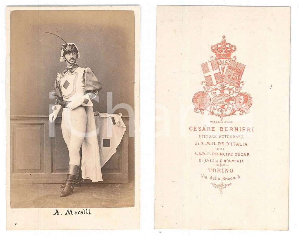 Fotografia d epoca originale 1862 TORINO Conte A. MORELLI  Cavalcata delle carte Foto Cesare BERNIERI CDV 1