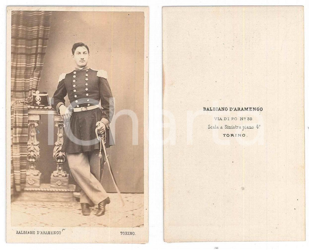 Fotografia d epoca originale 1865 ca TORINO  REGIO ESERCITO  Giulio DI BOCCARD Foto BALBIANO D ARAMENGO 1