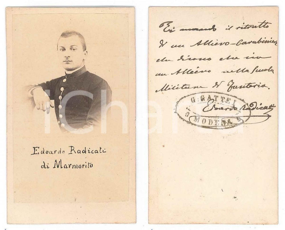 Fotografia d epoca originale 1865 MODENA Scuola Militare Fanteria  Edoardo RADICATI DI PASSERANO Foto GATTEI 1