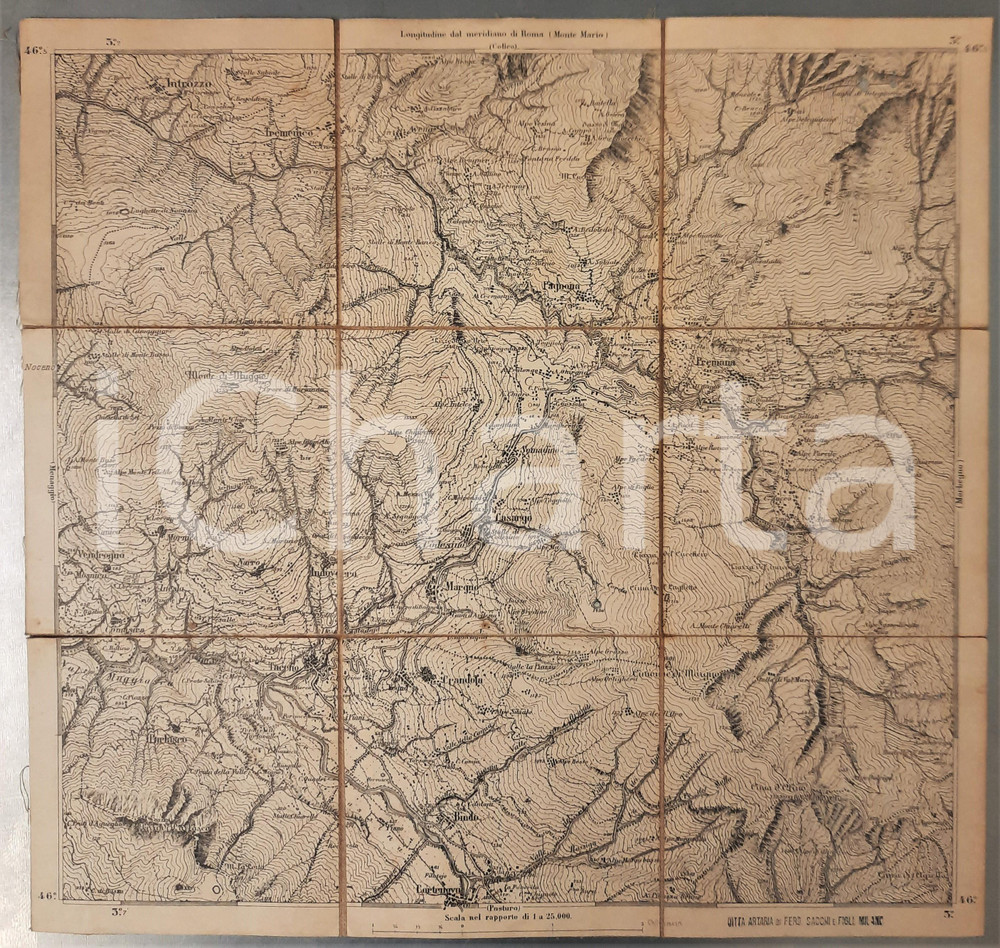 Mappa, planimetria storica 1900 ca LOMBARDIA  PREMANA LC   Mappa su tela 42x41 cm 1