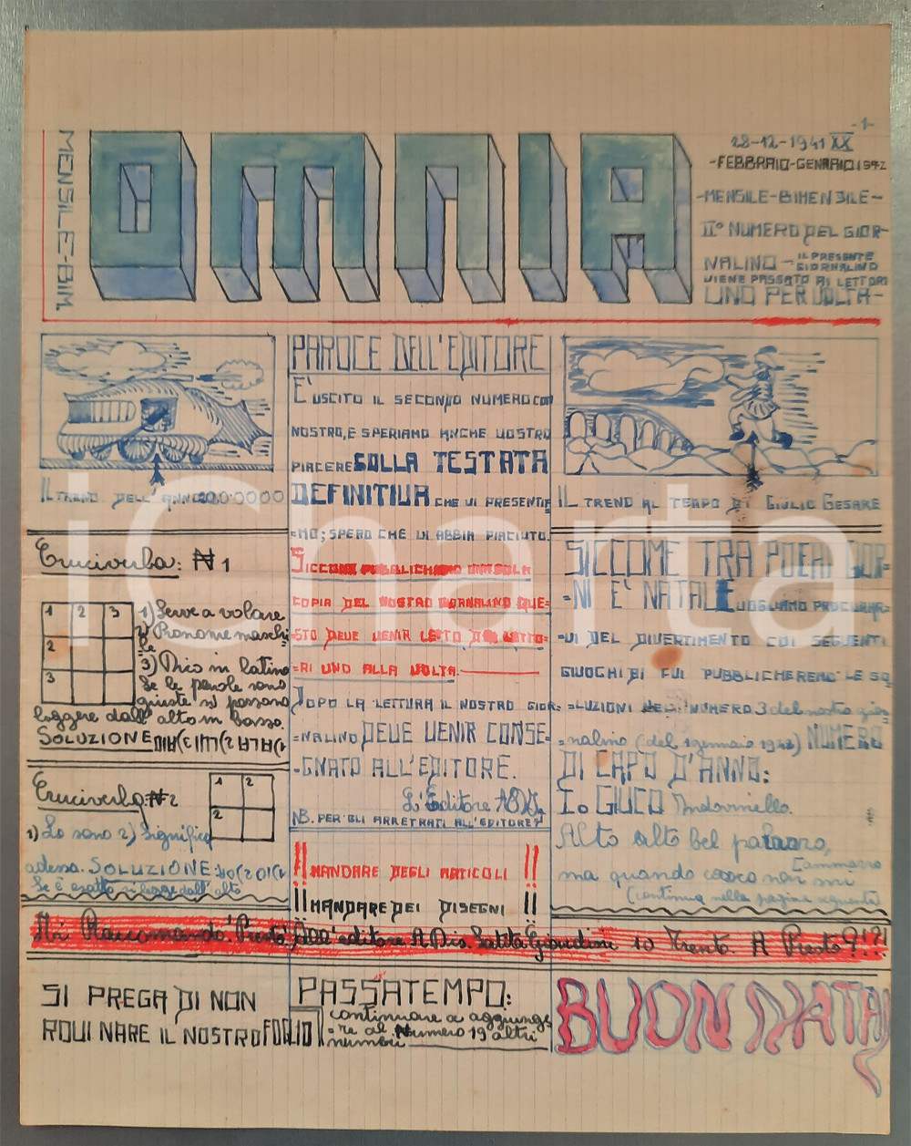 Giornale, rivista storica 1941 Andrea DISERTORI  Giornalino OMNIA  Radio  ILLUSTRATO A MANO 1